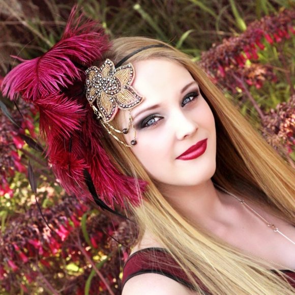 Elegant Hot Pink & Gold Burlesque Fascinator main image 6